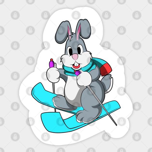 Rabbit as Skier with Skis Sticker by Markus Schnabel